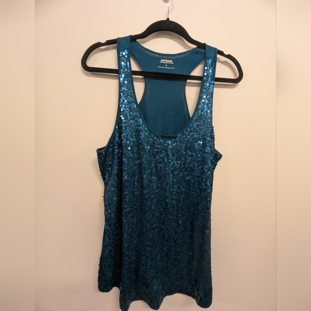Express Teal Sequin Racerback Tank